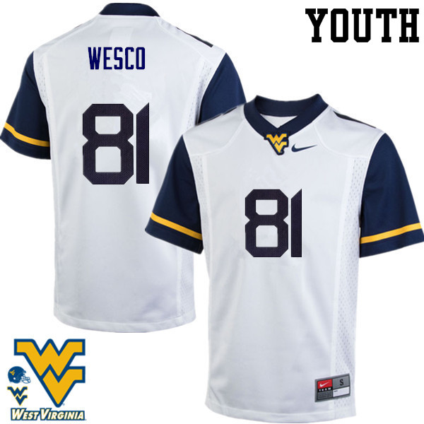 NCAA Youth Trevon Wesco West Virginia Mountaineers White #81 Nike Stitched Football College Authentic Jersey DS23C75ET